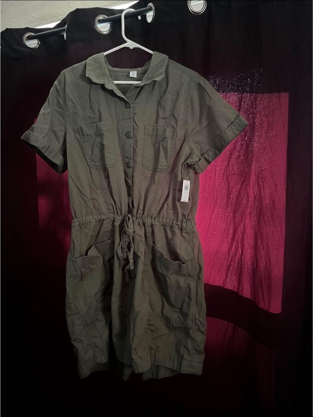 Women's Short-Sleeve Drawstring Utility Romper - Green